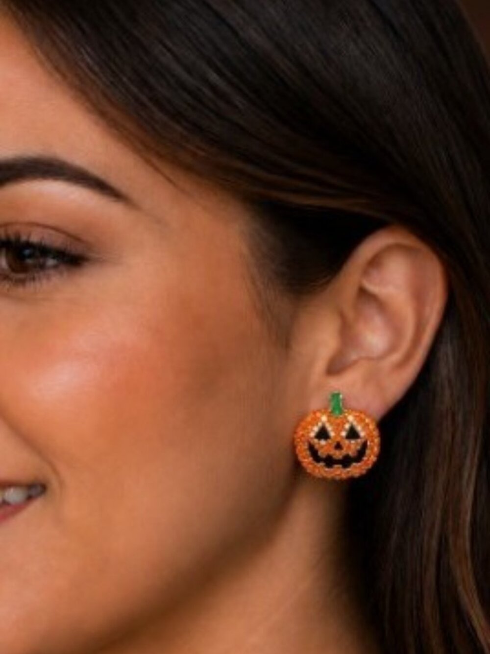 Bijoux Bar Pumpkin Rhinestone Jack‑O’-Lantern Halloween Earrings - NWT
